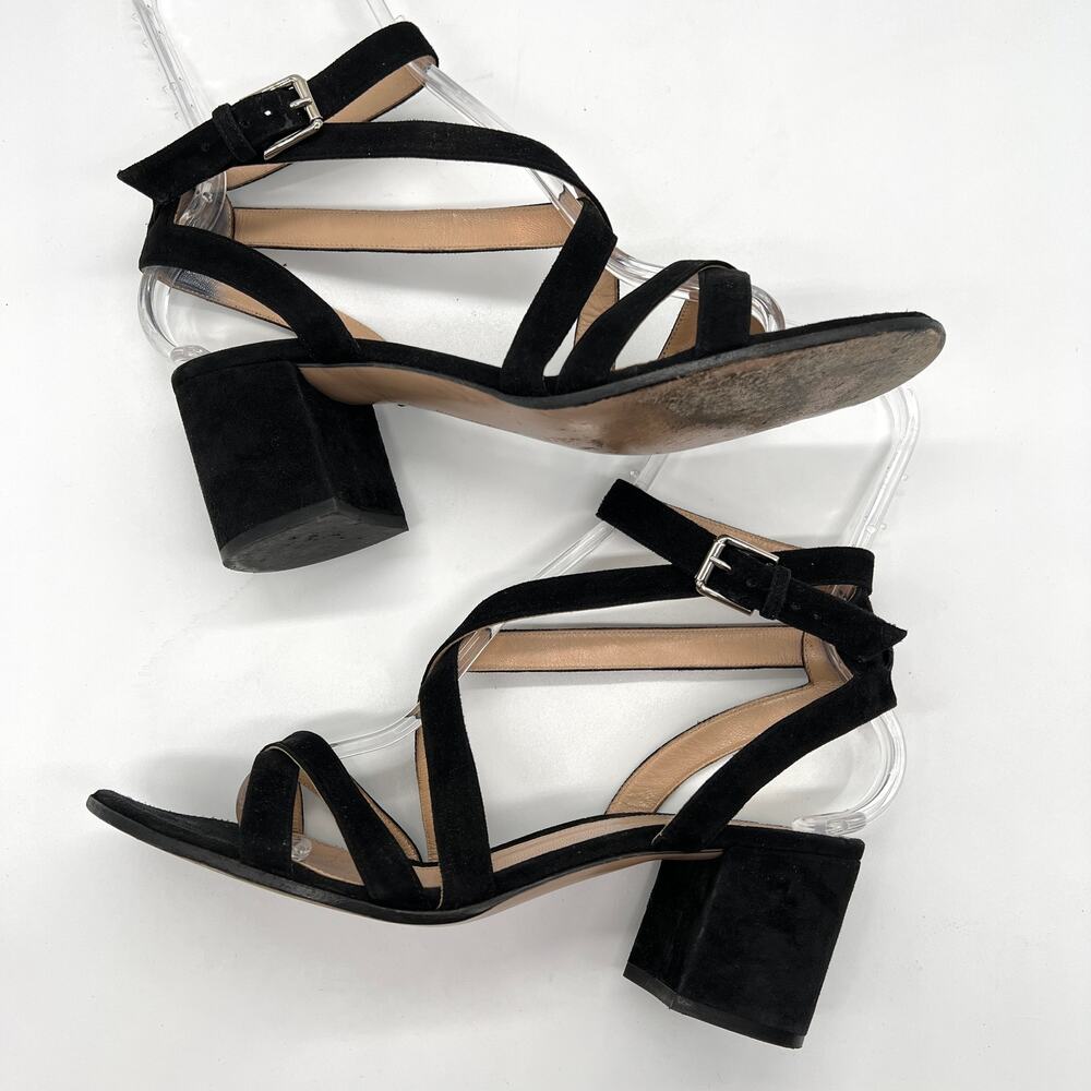 GIANVITO ROSSI Strappy Sandal Womens 40 Black Suede Mid Block Heeled Criss Cross - Picture 5 of 11